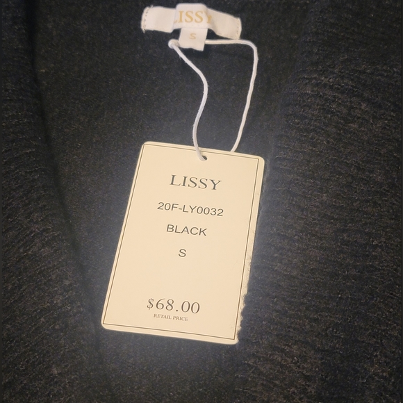 NWT Black Long Sleeve Cardigan Sweater with Plunge Neckline and Gold Buttons - Picture 5 of 6